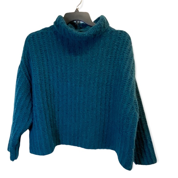 Free People Green Cropped Sweater Alpaca Wool Blend  Knit Size Small Petite - Picture 5 of 15